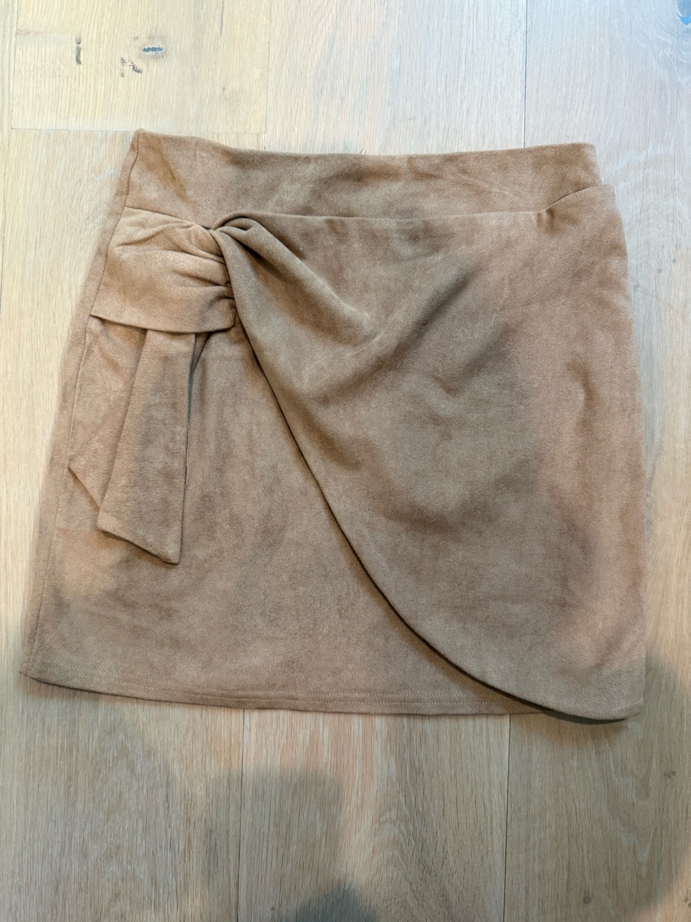Altar'd State Tan Suede-Look Wrap Mini Skirt